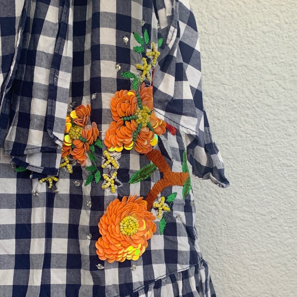 Zara Blue and White Gingham Skirt Set with Floral Embroidery - Picture 5 of 8